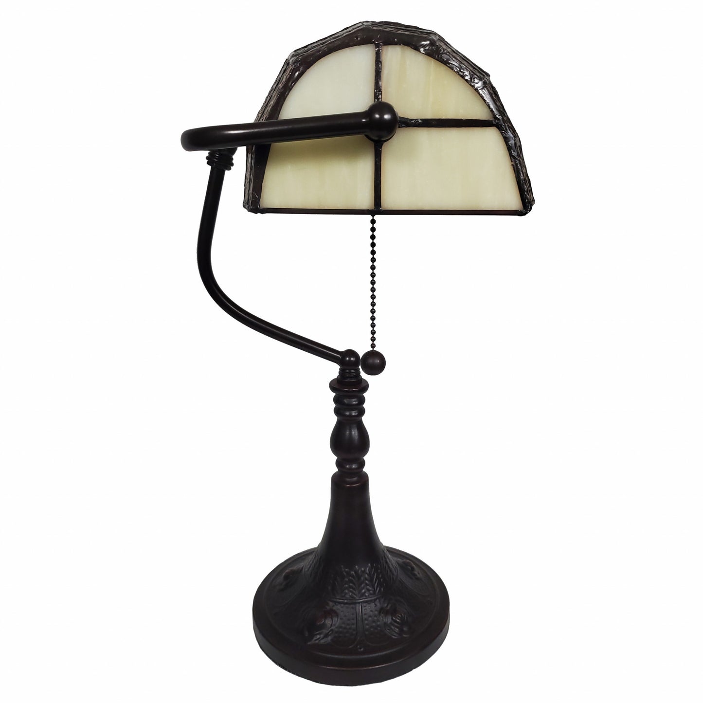 16" Tiffany Style Brown and Orange Banker Desk Lamp