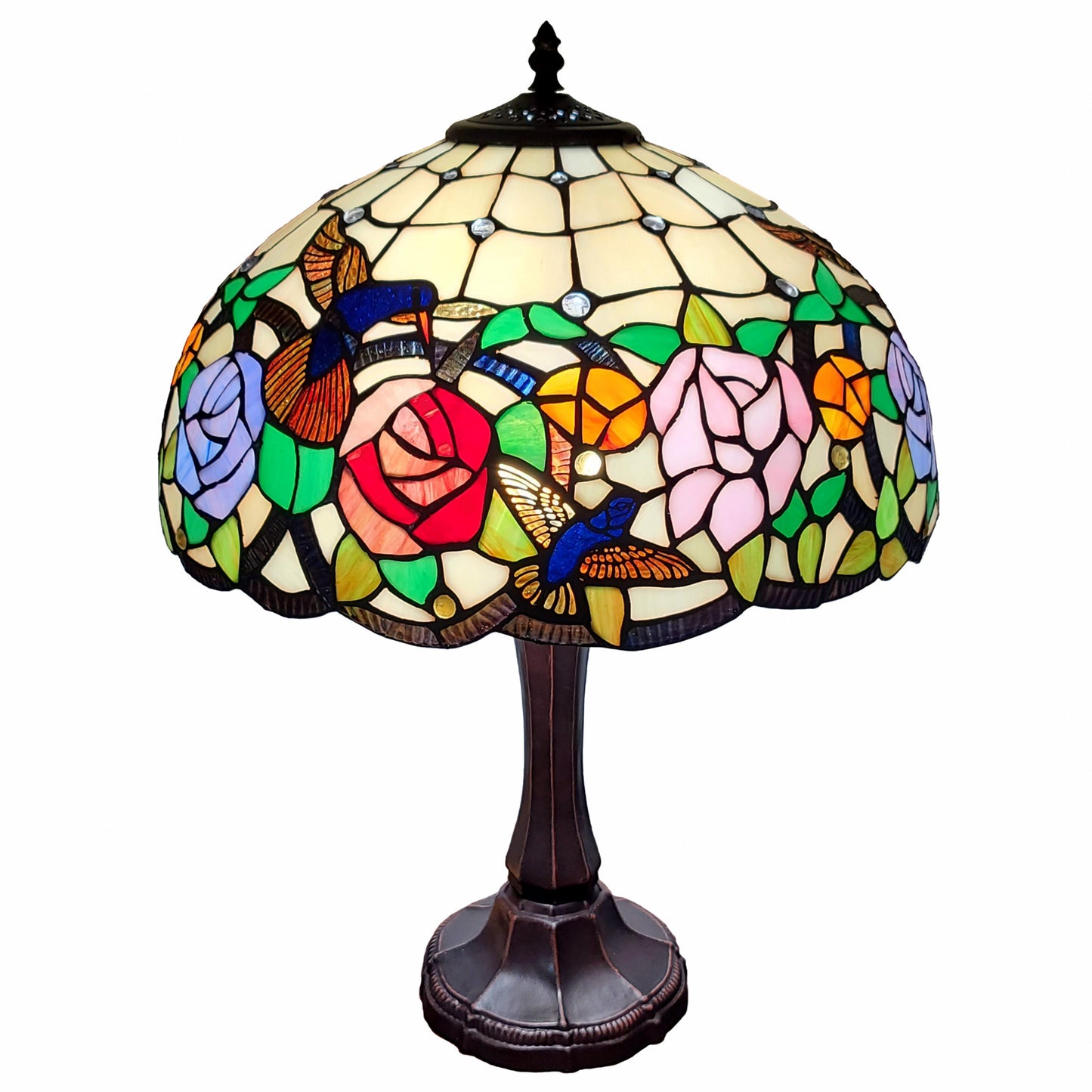 23" Stained Glass Two Light Hummingbird Accent Table Lamp