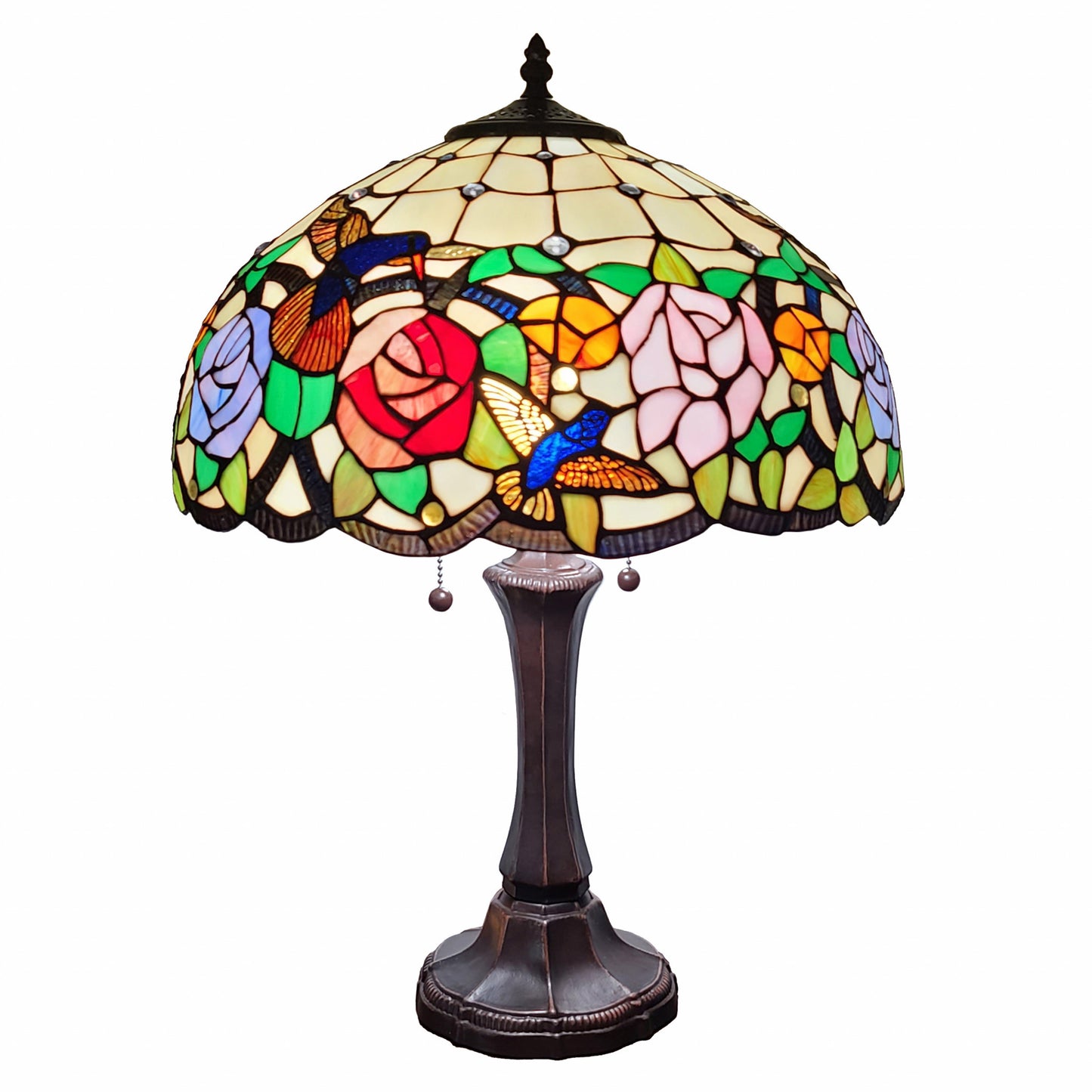 23" Stained Glass Two Light Hummingbird Accent Table Lamp