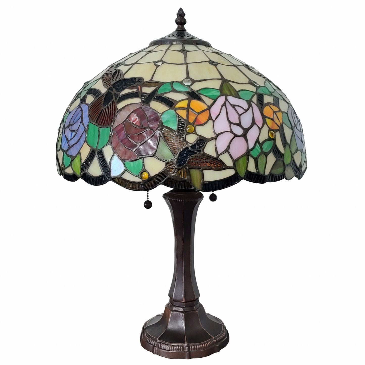 23" Stained Glass Two Light Hummingbird Accent Table Lamp