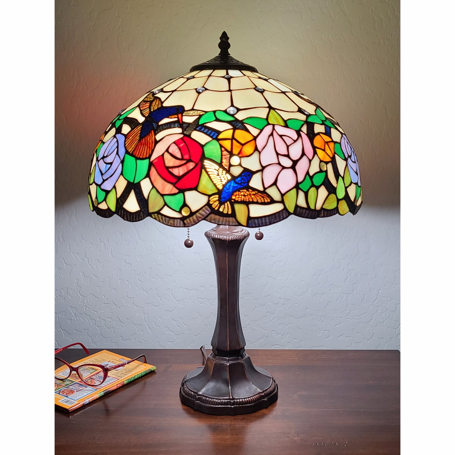 23" Stained Glass Two Light Hummingbird Accent Table Lamp