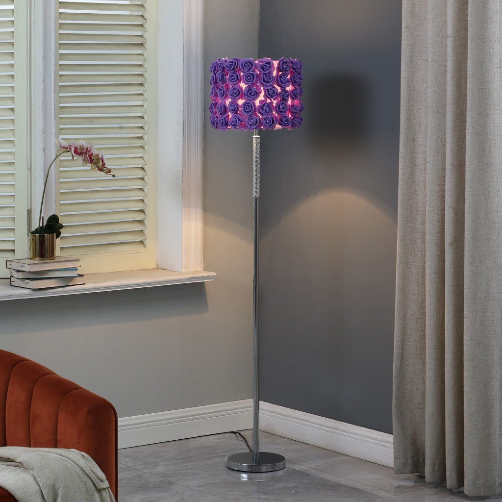 63" Steel Traditional Shaped Floor Lamp With Lavender Drum Shade