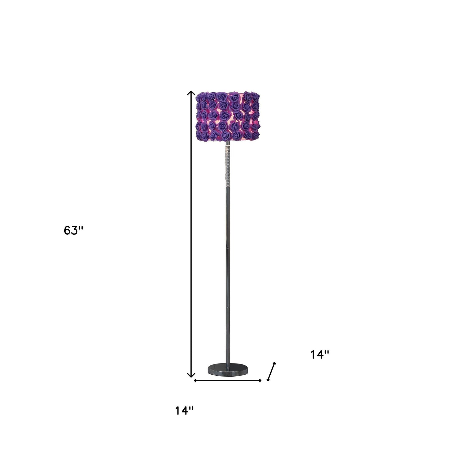 63" Steel Traditional Shaped Floor Lamp With Lavender Drum Shade