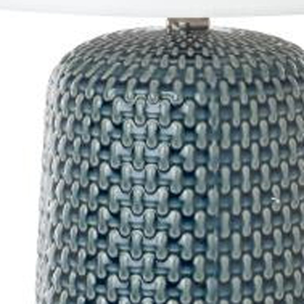 Set of Two 30" Textured Teal Blue Ceramic Table Lamps With White Shade