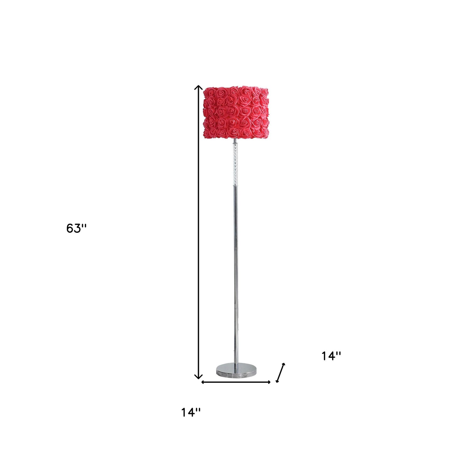 63" Steel Traditional Shaped Floor Lamp With Red Drum Shade