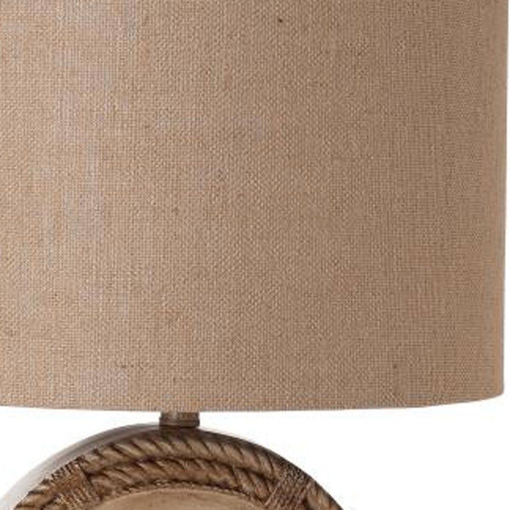 31" Brown Table Lamp With Tan Drum Shade