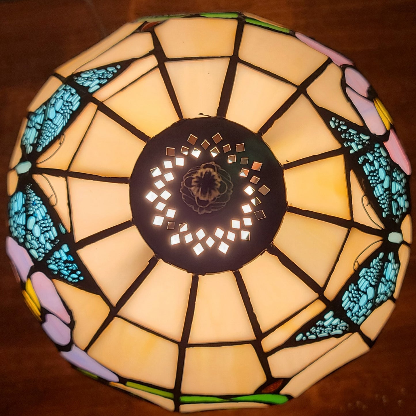 15" Tiffany Style Stained Glass Blue Butterfly Table Lamp