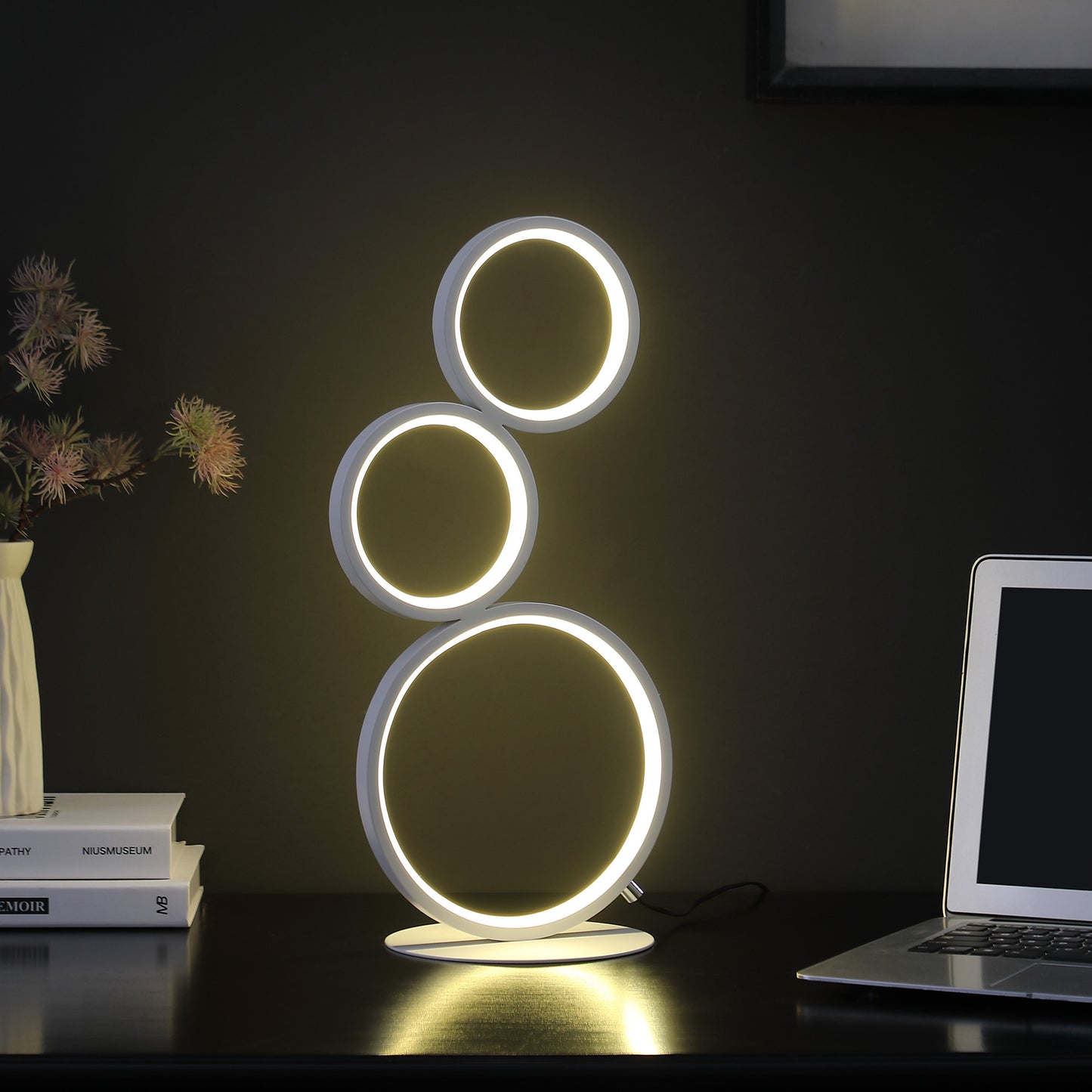 17" White Metal Three Ring LED Table Lamp