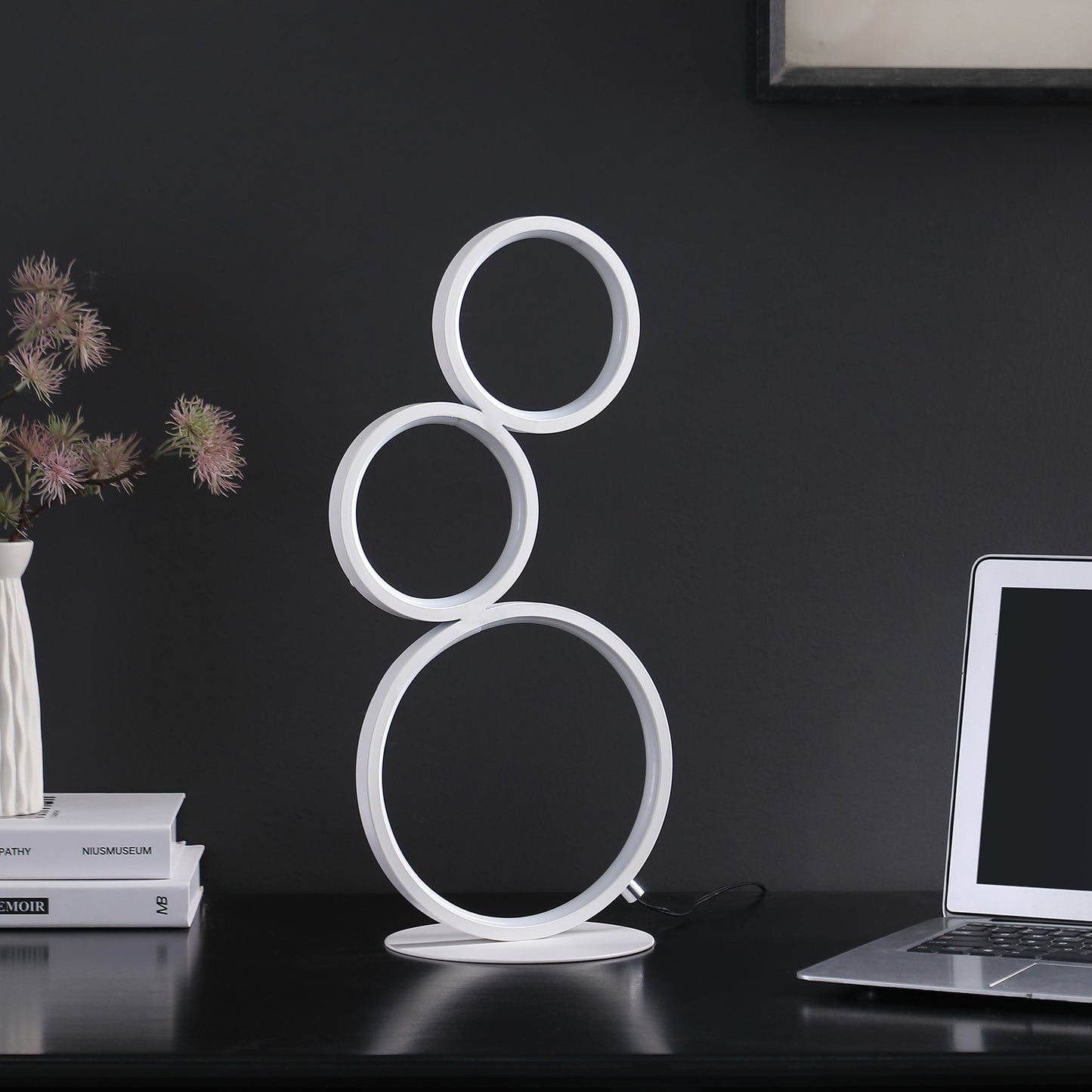 17" White Metal Three Ring LED Table Lamp