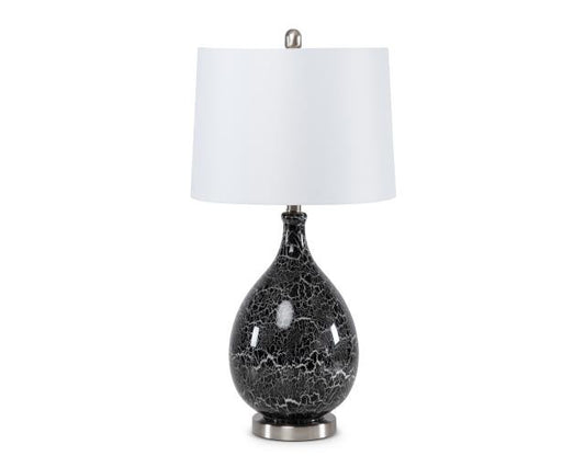 28" Gray And Silver Glass Table Lamp With White Empire Shade