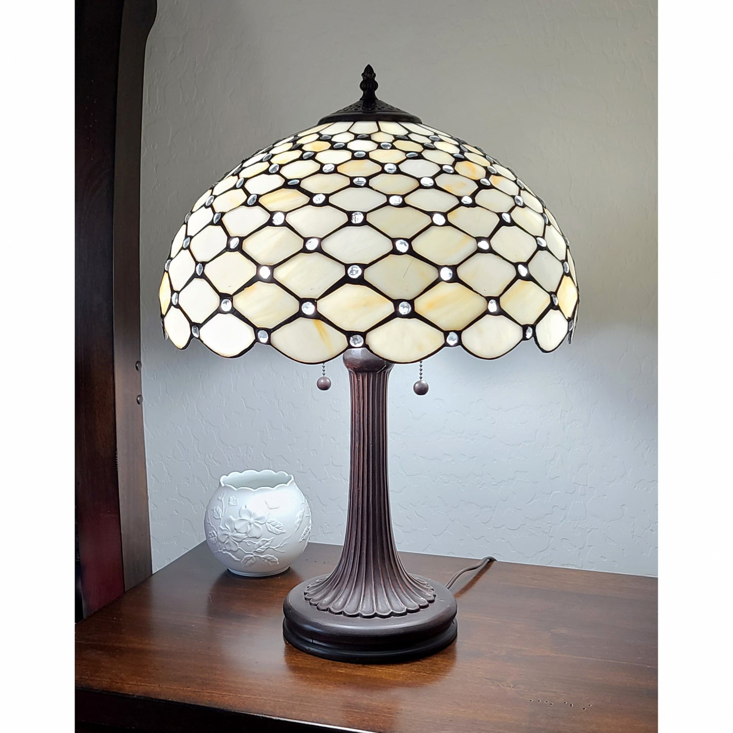 24" Stained Glass Two Light Jeweled Vintage Accent Table Lamp