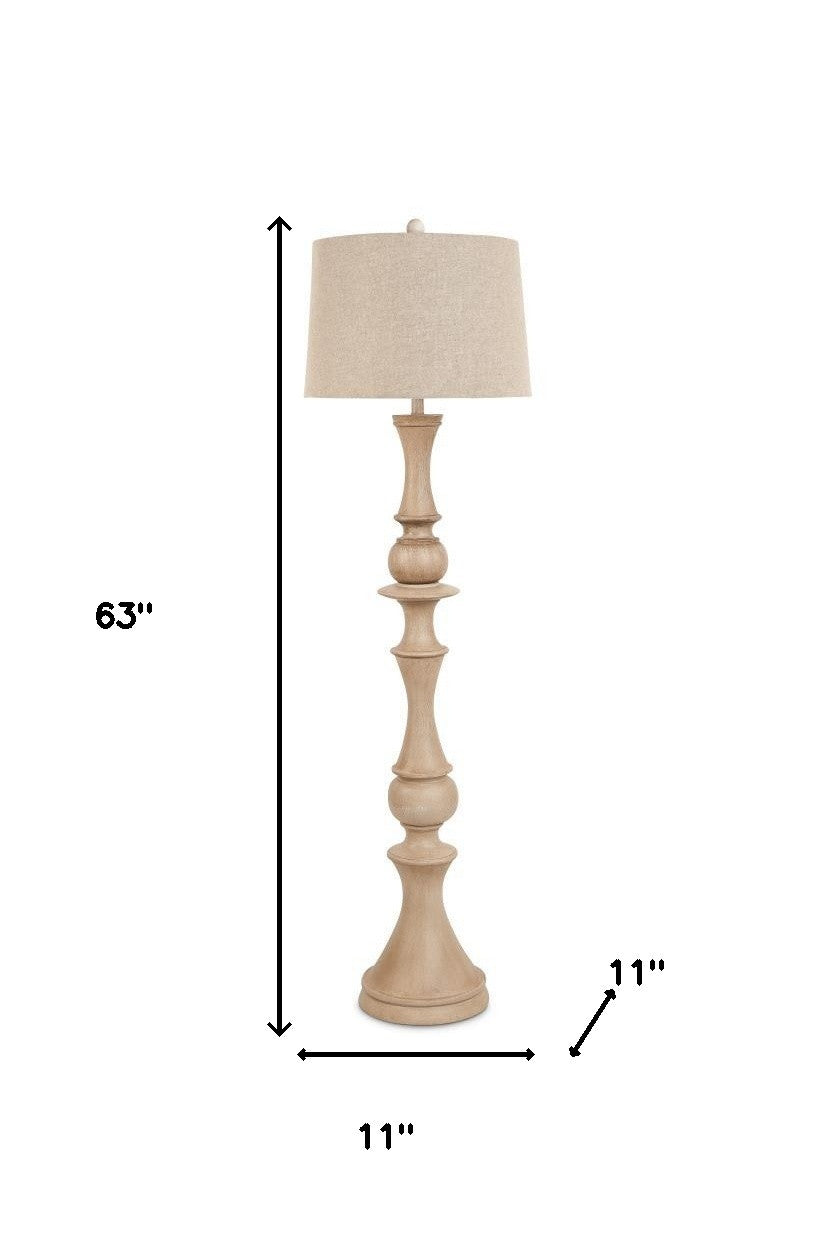 63" Distressed Brown Polyresin Curvy Body Floor Lamp With Beige Shade