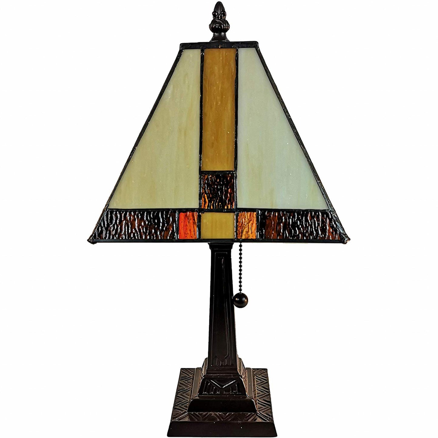 15" Tiffany Amber and Black Mission Style Table Lamp