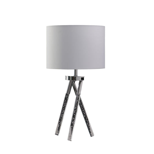 26" Silver and LED Acrylic Tripod Table Lamp With White Shade