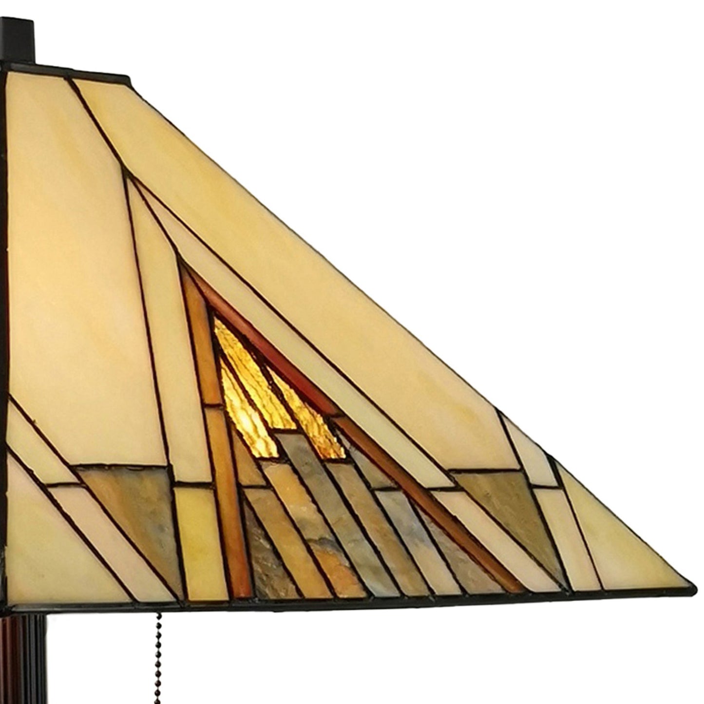 62" Brown Two Light Traditional Shaped Floor Lamp With Beige And Brown Geometric Stained Glass Empire Shade