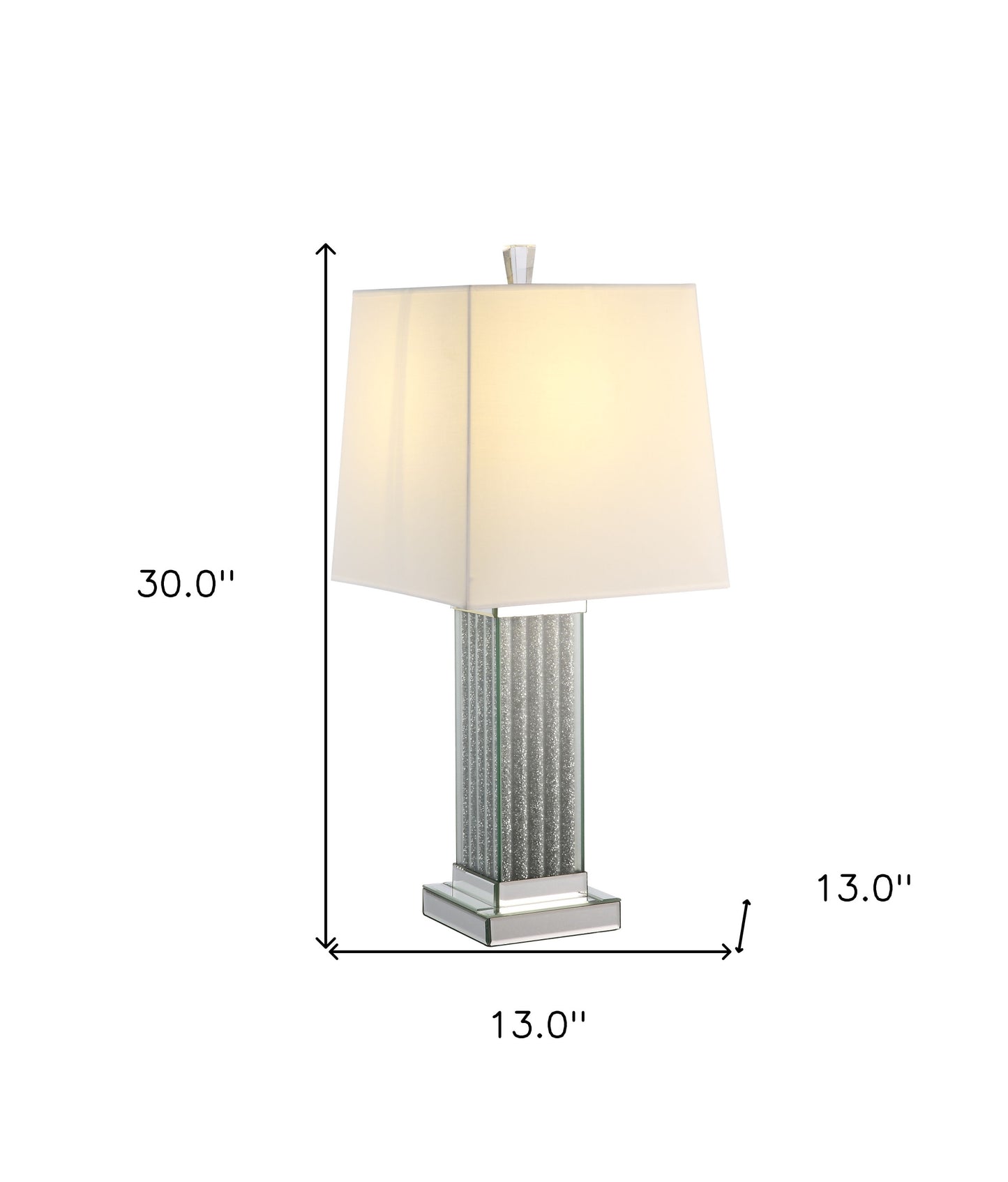 30" Mirrored Glass and Faux Stone Column Table Lamp With White Square Shade