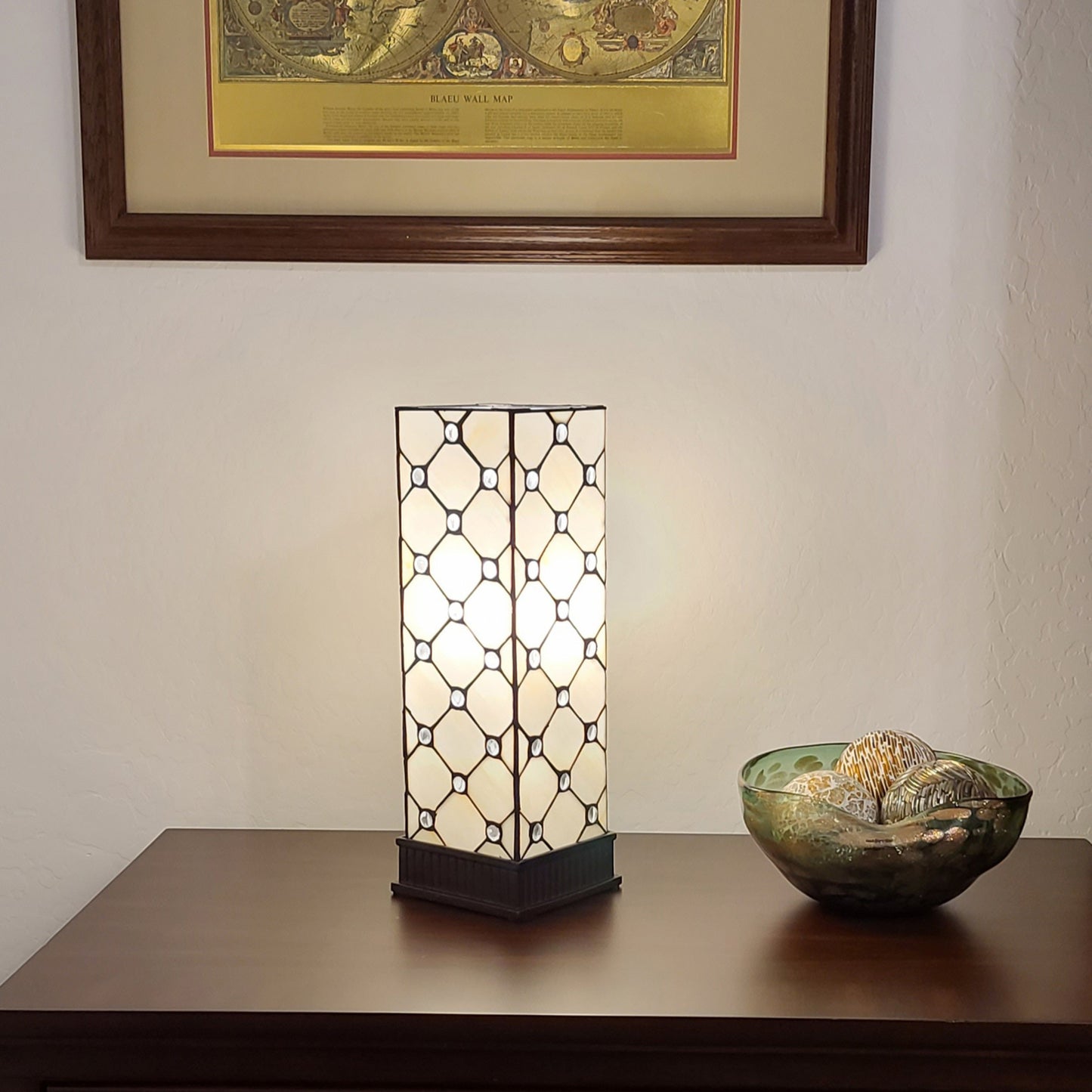 18" Tiffany Style Jeweled Dark Brown Base Table Lamp