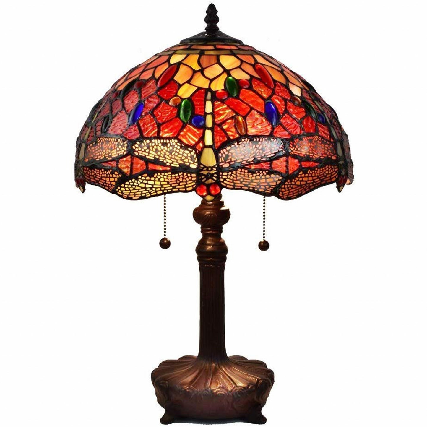 20" Stained Glass Two Light Dragonfly Accent Table Lamp