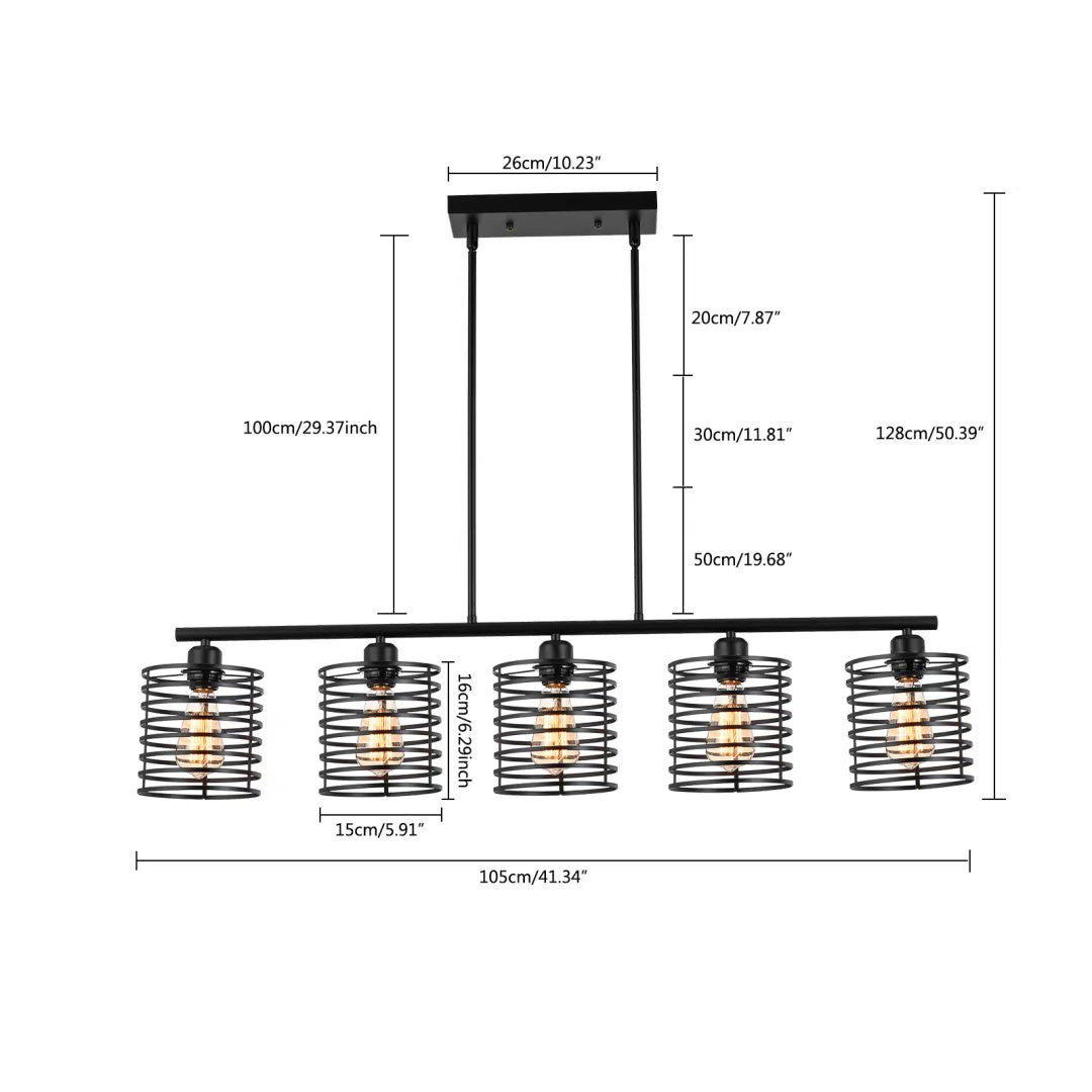 Industrial Black Cage Five Light Metal Pendant Chandelier