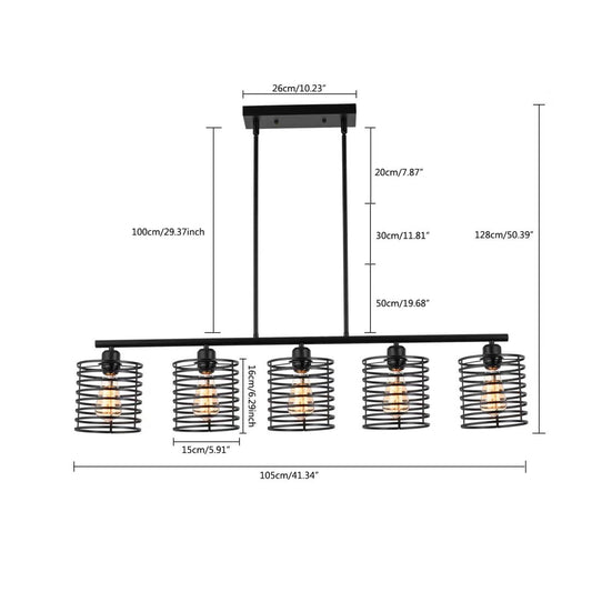 Industrial Black Cage Five Light Metal Pendant Chandelier