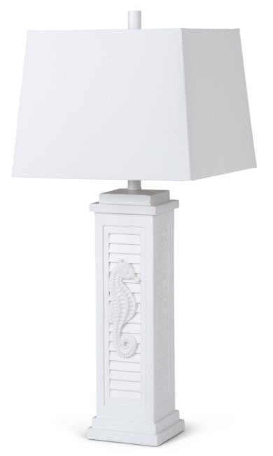 Set Of Two 32" White Seahorse Shutter USB Table Lamps With White Square Shades