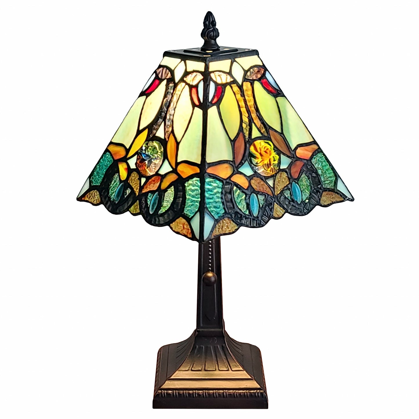 15" Tiffany Style Vintage Abstract Teal Table Lamp