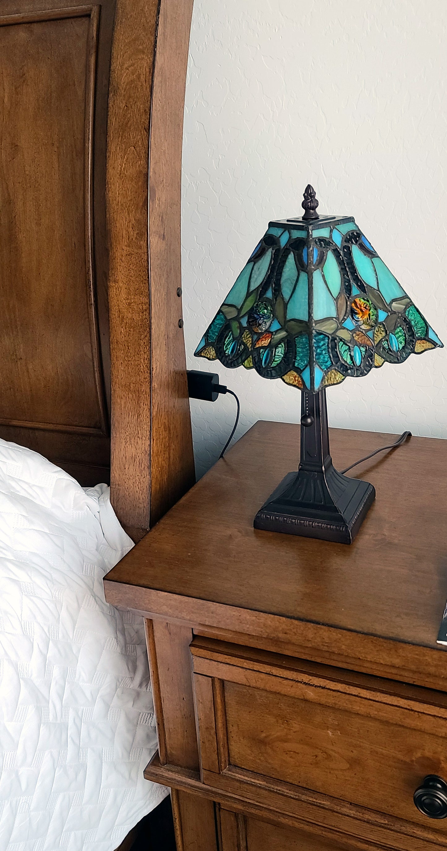 15" Tiffany Style Vintage Abstract Teal Table Lamp