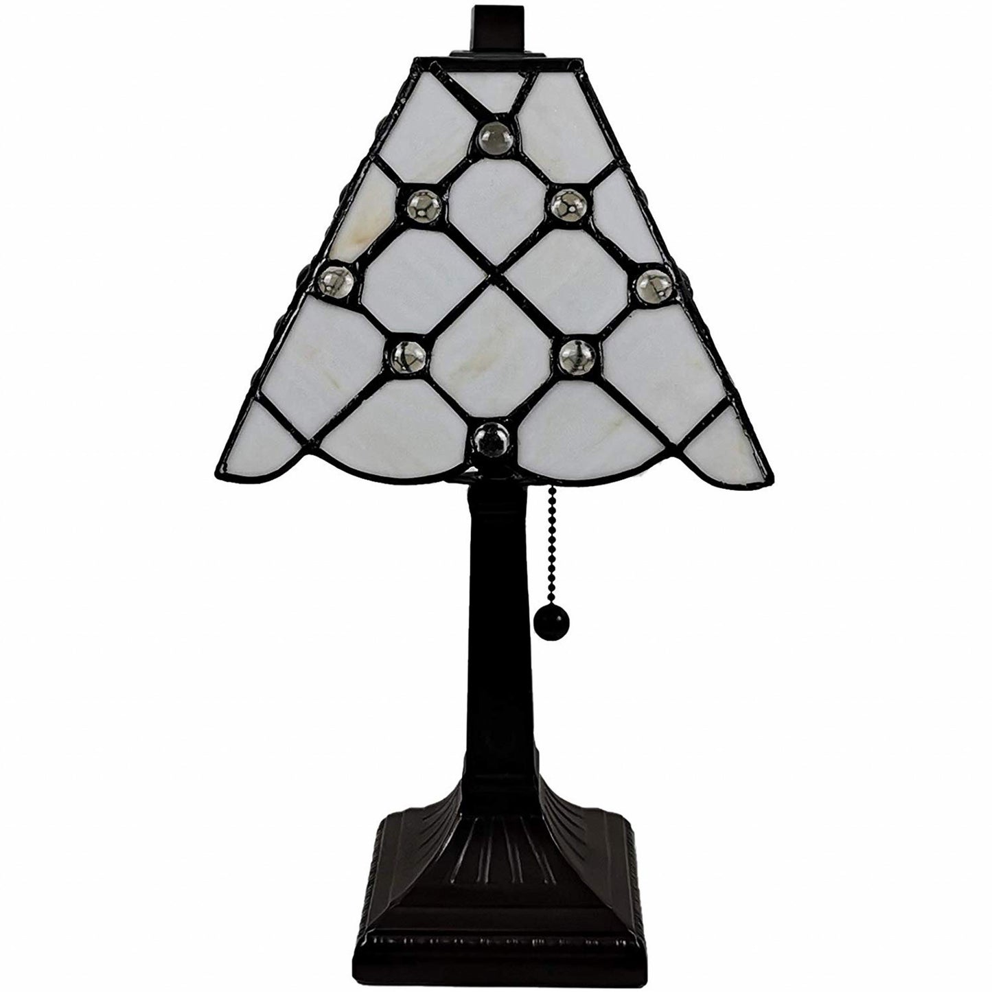 15" Tiffany Style White Stained Glass with Crystals Table Lamp