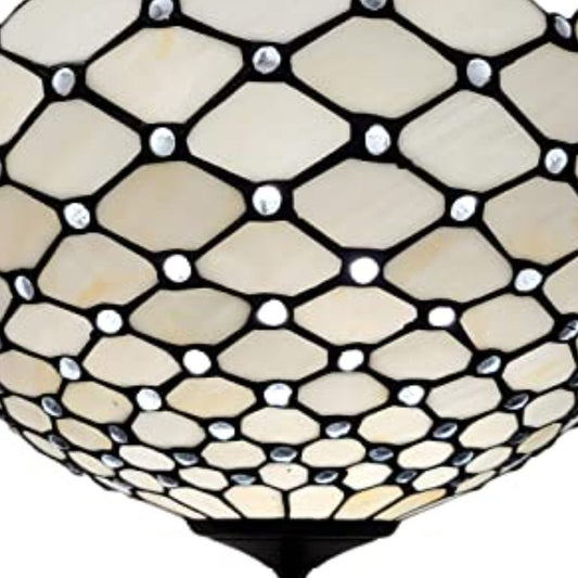 Black and White Tiffany Style Two Light Semi Flush Ceiling Lamp