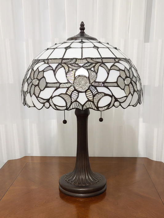 23" Stained Glass Two Light Jeweled Vintage Accent Table Lamp