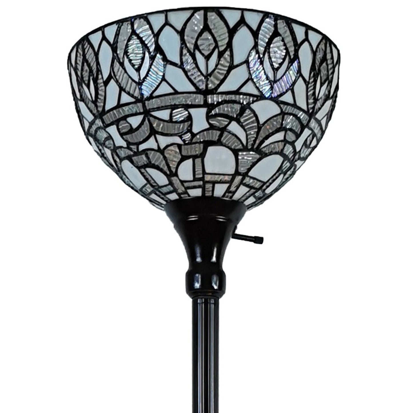 62" Brown Traditional Shaped Floor Lamp With White Peacock Feather Stained Glass Dome Shade