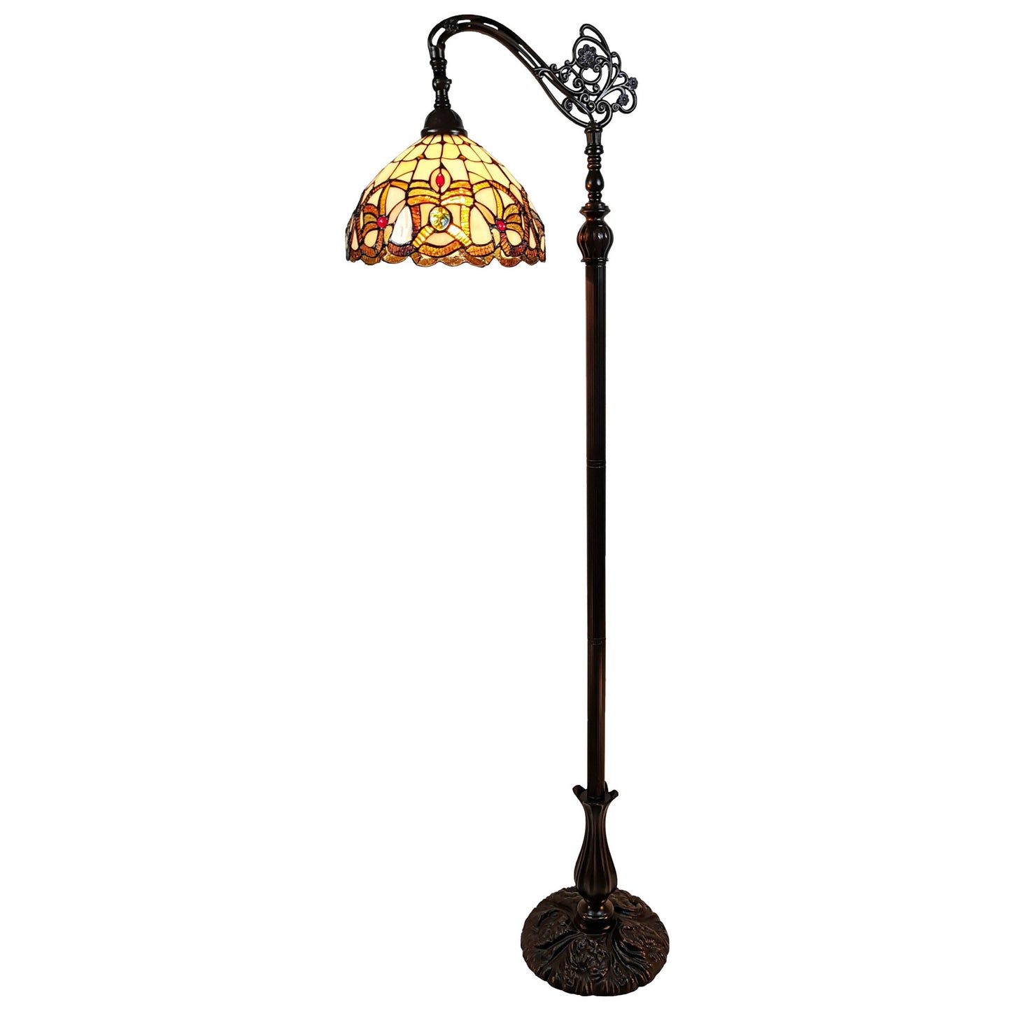 72" Brown Traditional Shaped Floor Lamp With Brown Stained Glass Bowl Shade