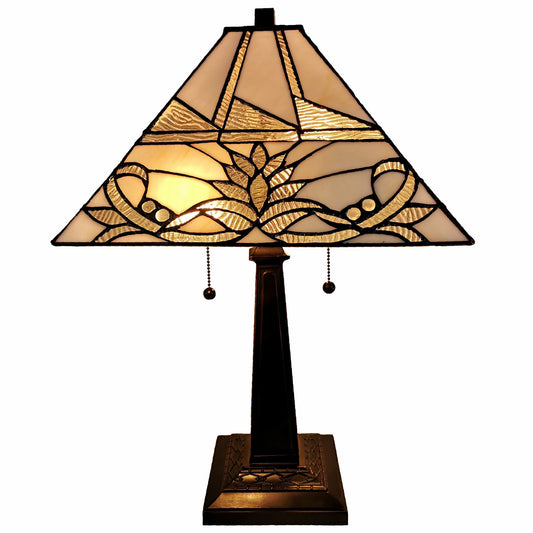 23" Stained Glass White Floral Two Light Mission Style Table Lamp