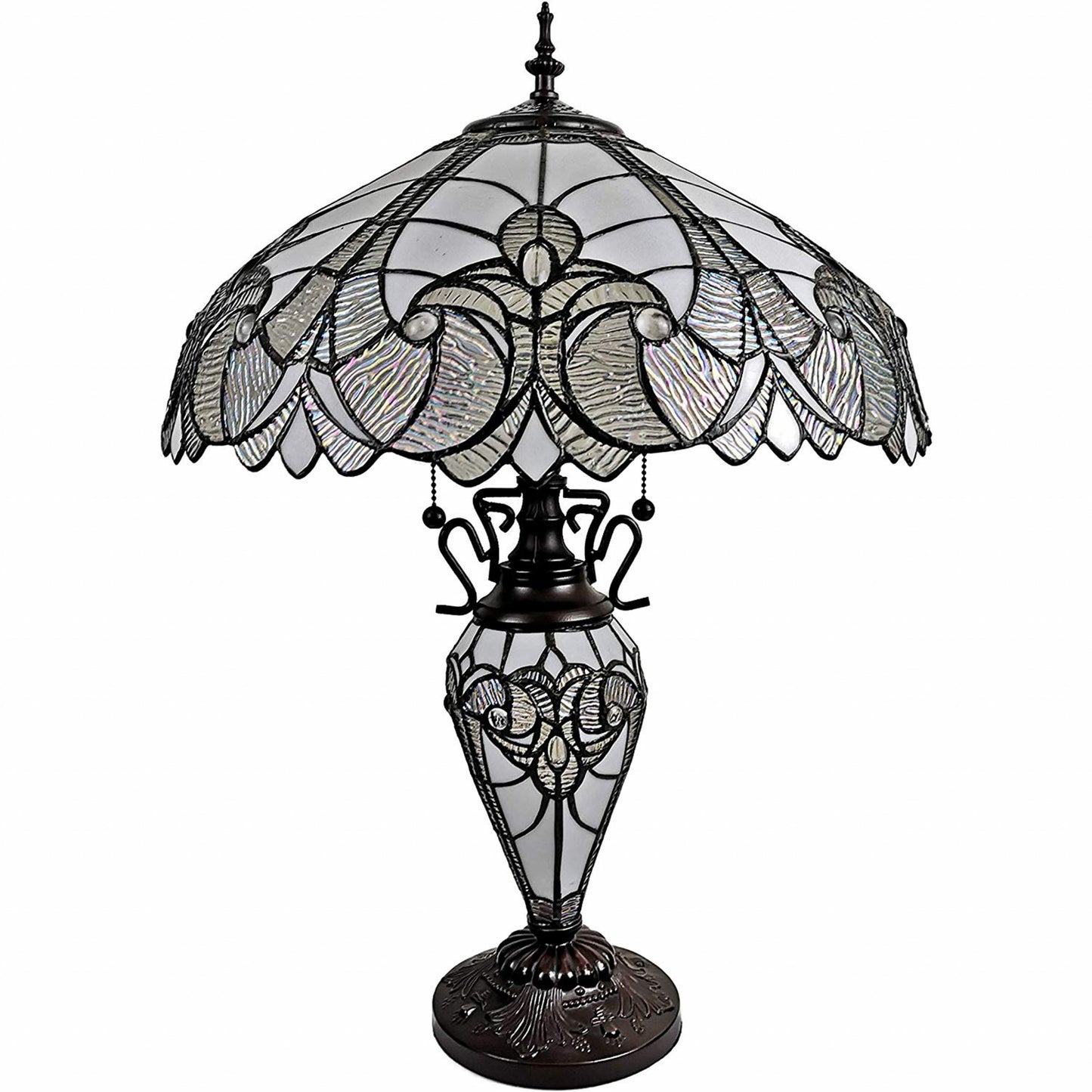 23" Stained Glass Two Light Flowery Vintage Table Lamp