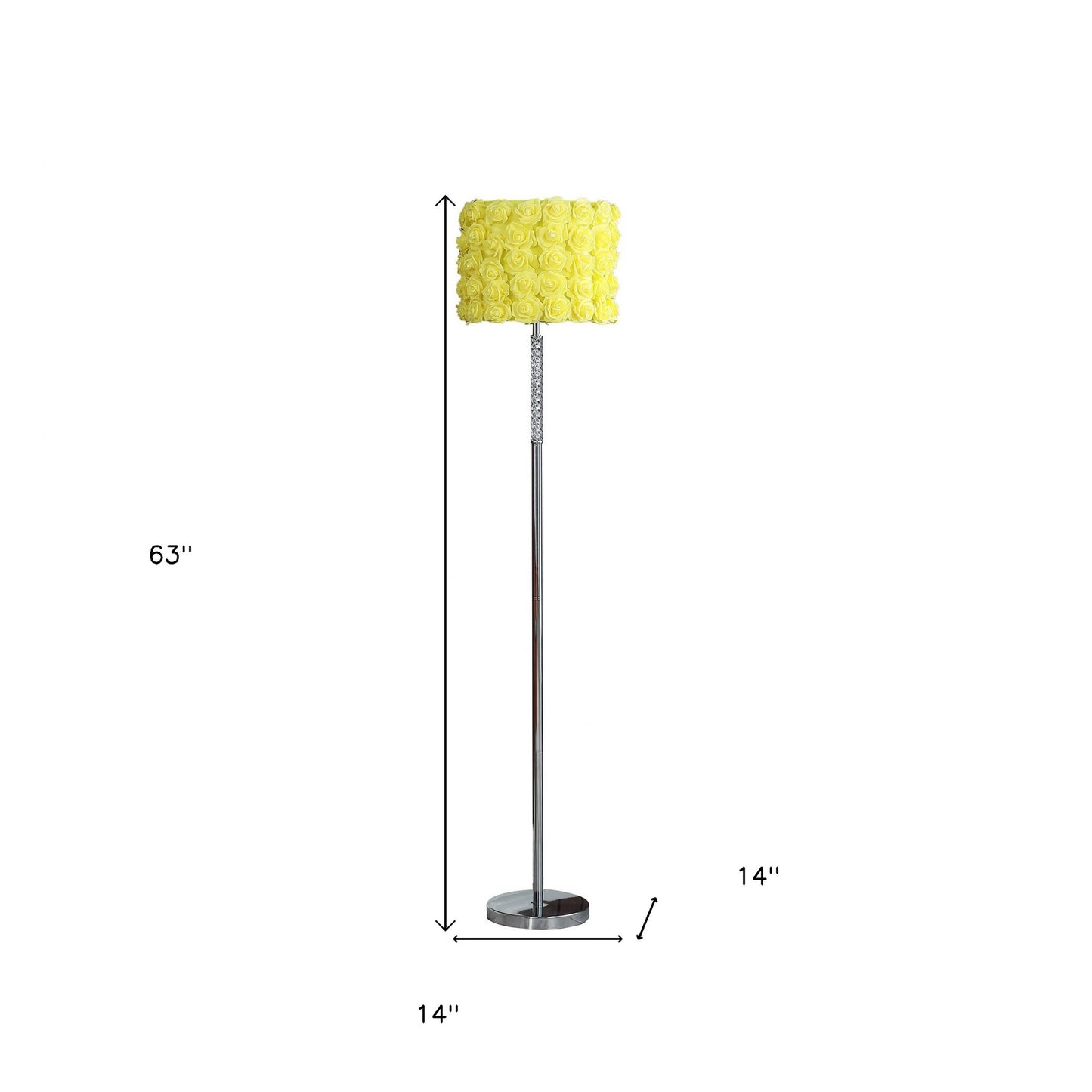 63" Steel Traditional Shaped Floor Lamp With Yellow Roses Drum Shade