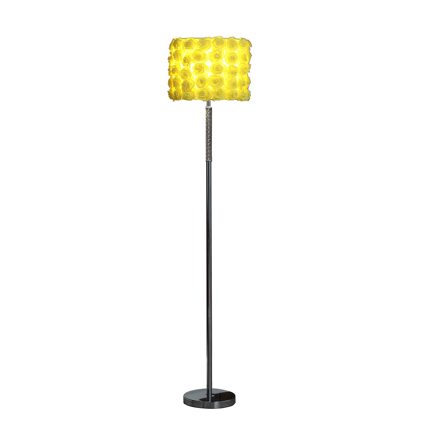 63" Steel Traditional Shaped Floor Lamp With Yellow Roses Drum Shade