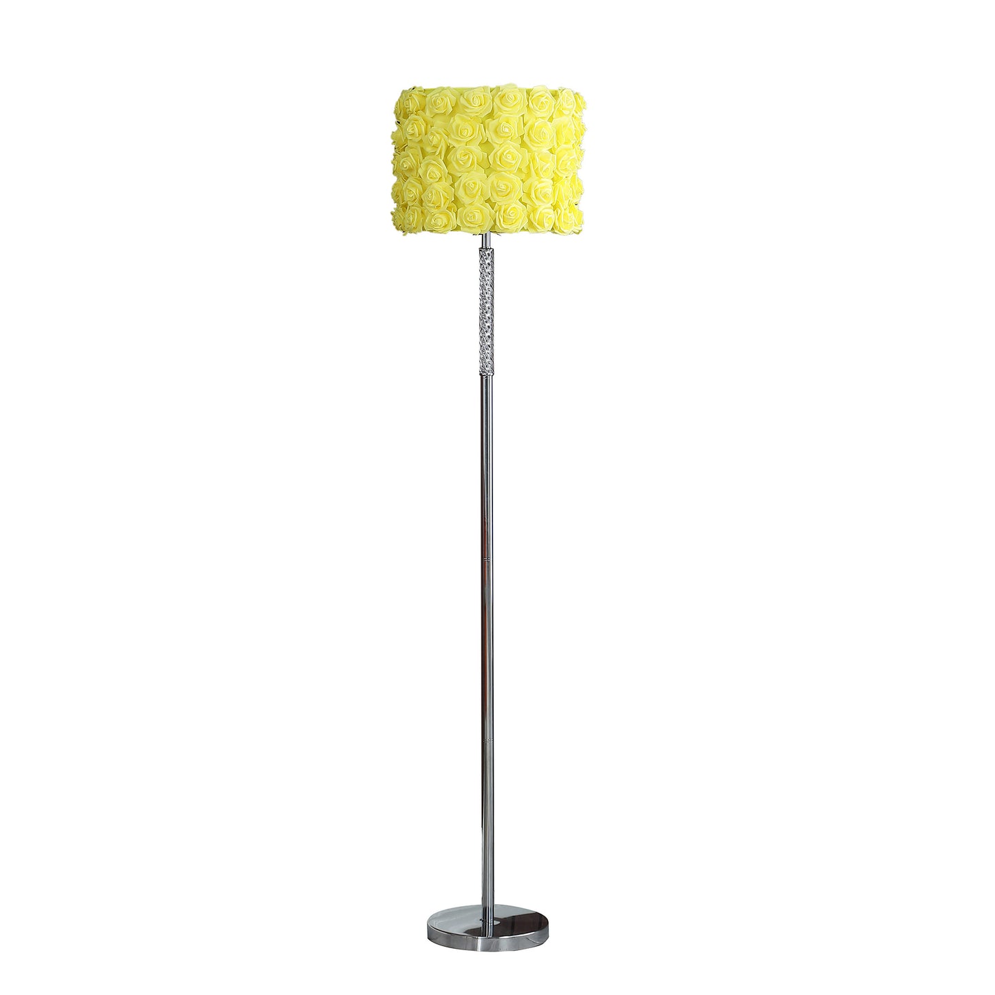 63" Steel Traditional Shaped Floor Lamp With Yellow Roses Drum Shade