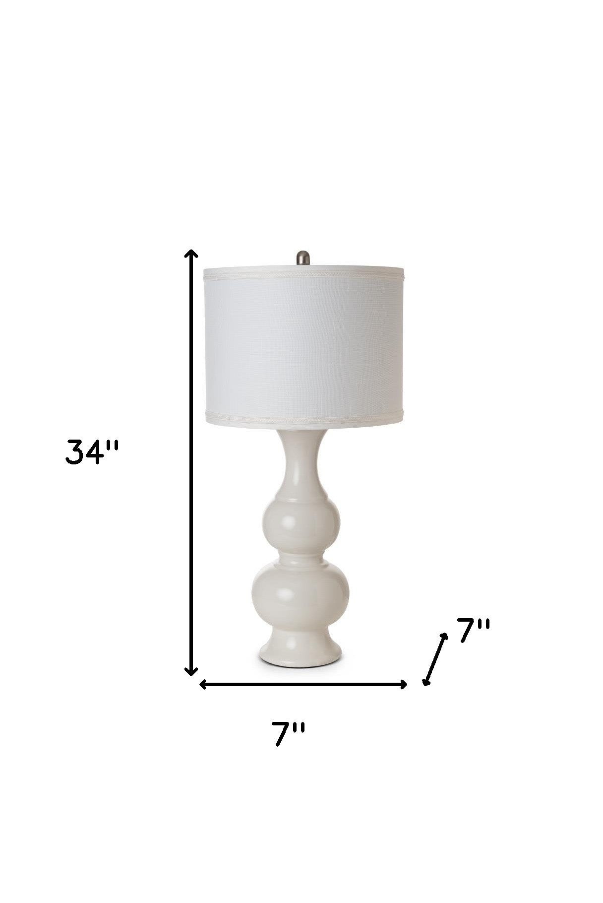 Set Of Two 34" Off White Ceramic Table Lamps With White Drum Shade