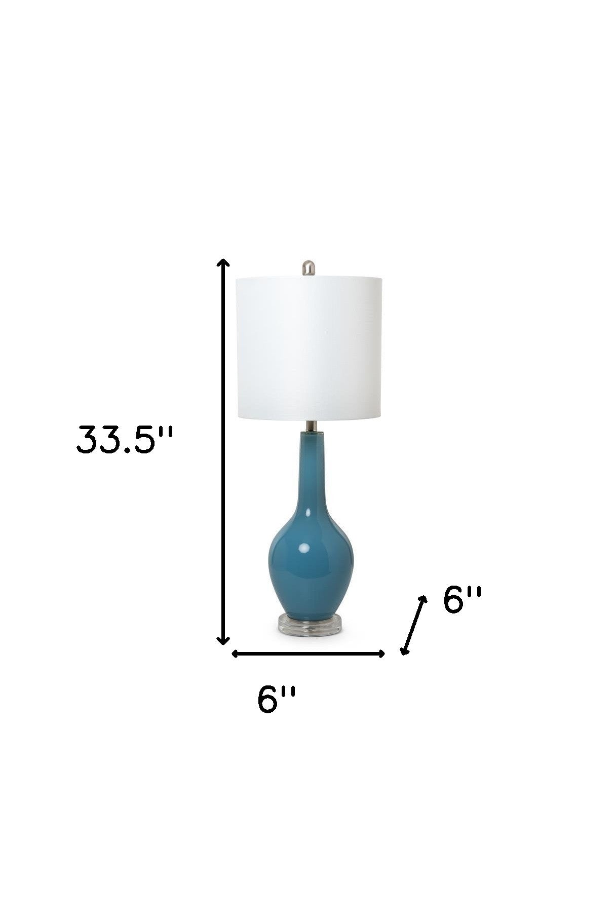 Set Of Two 34" Light Blue And Silver Glass Table Lamps With White Drum Shade