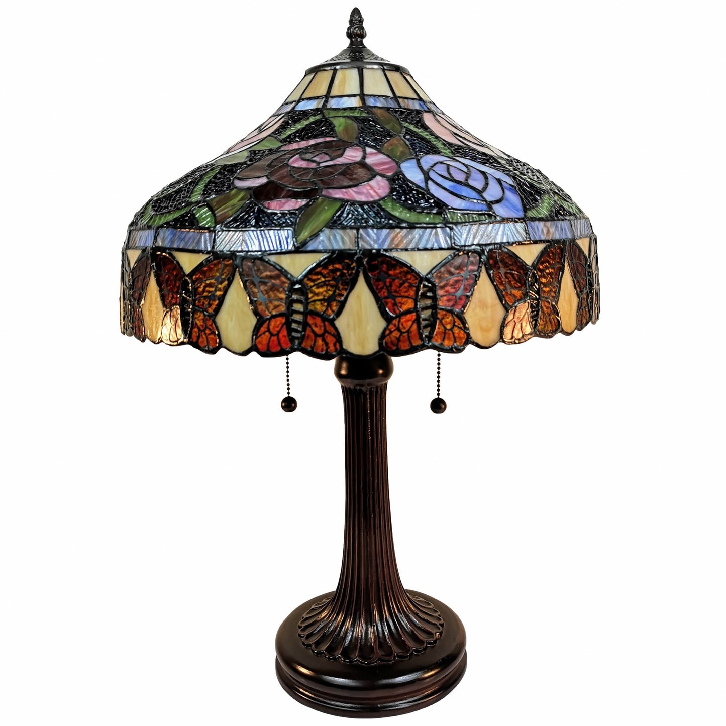 24" Stained Glass Red Roses Accent Table Lamp