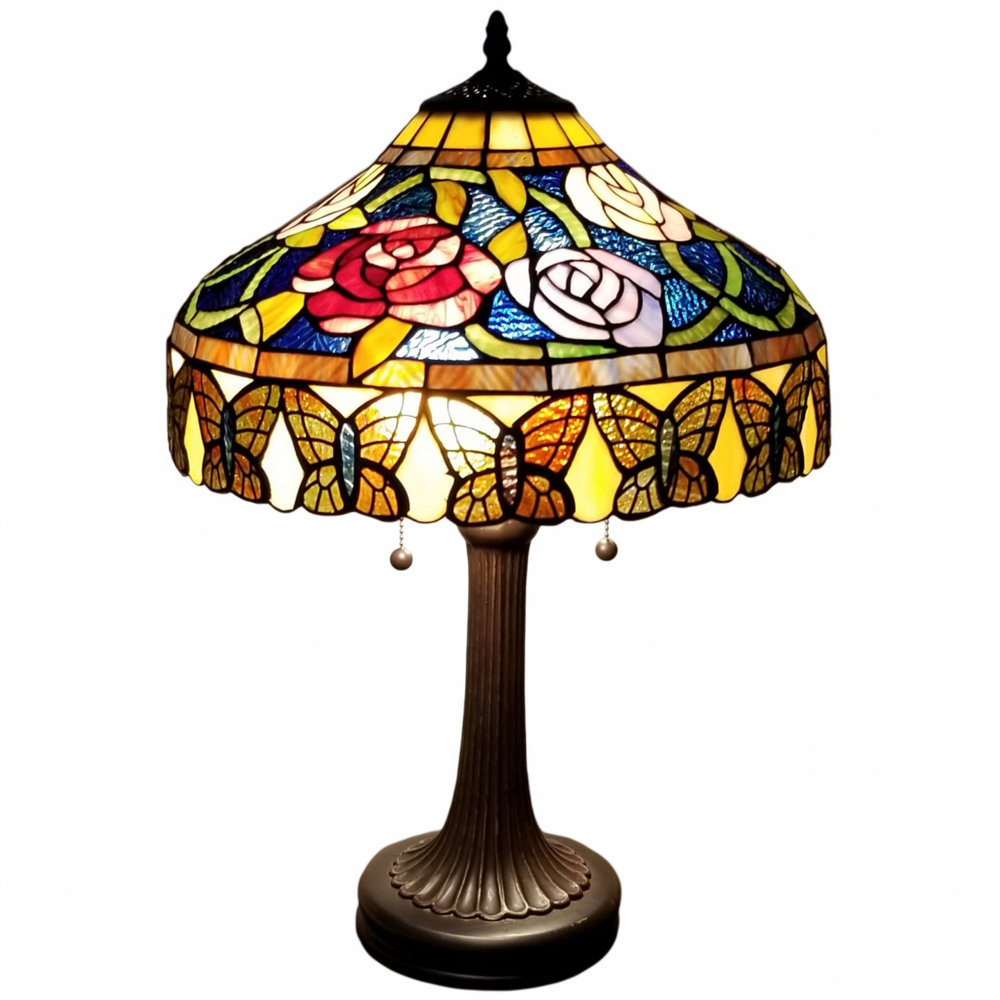 24" Stained Glass Red Roses Accent Table Lamp