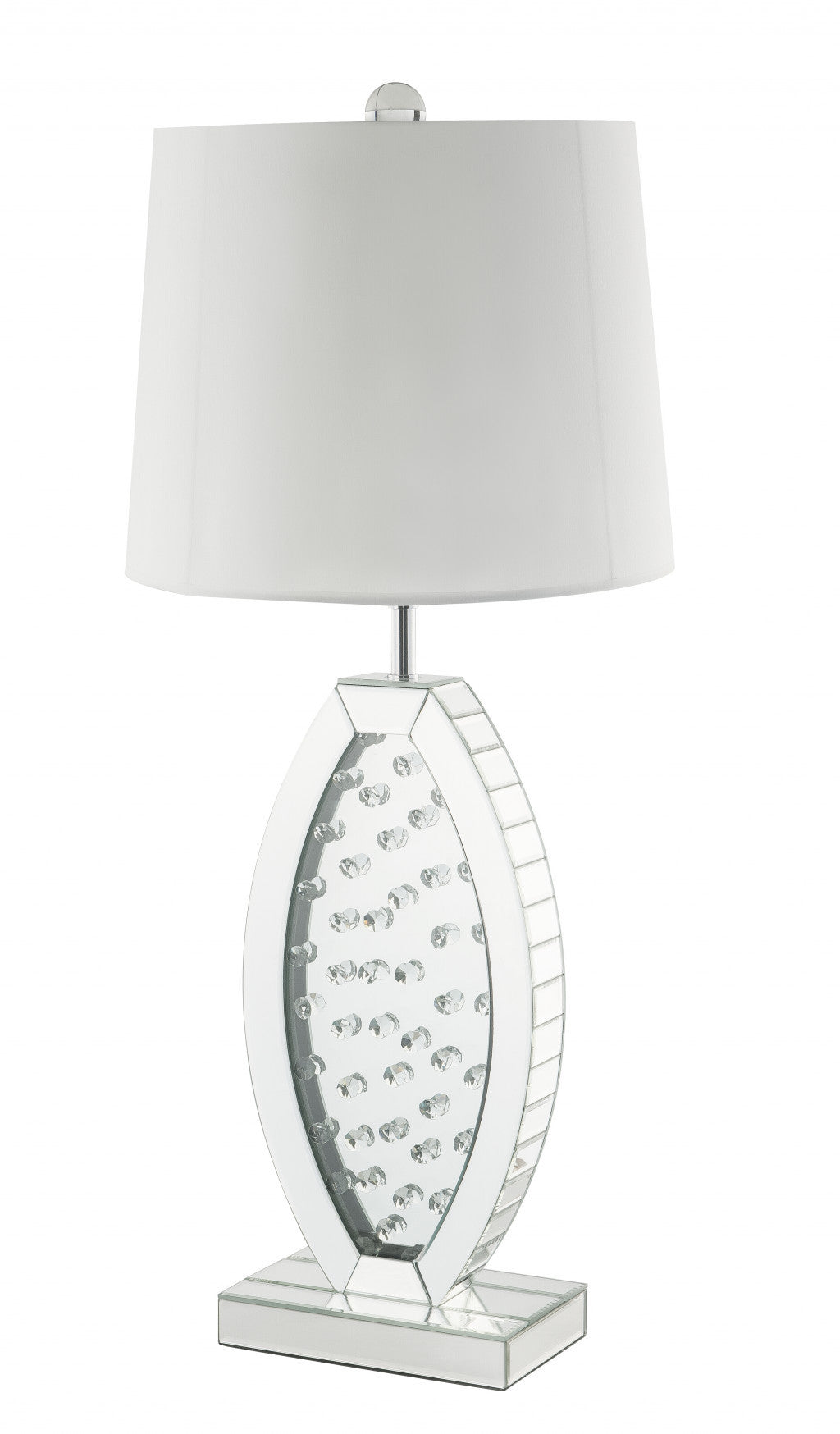 37" Mirrored Glass Table Lamp With White Drum Shade