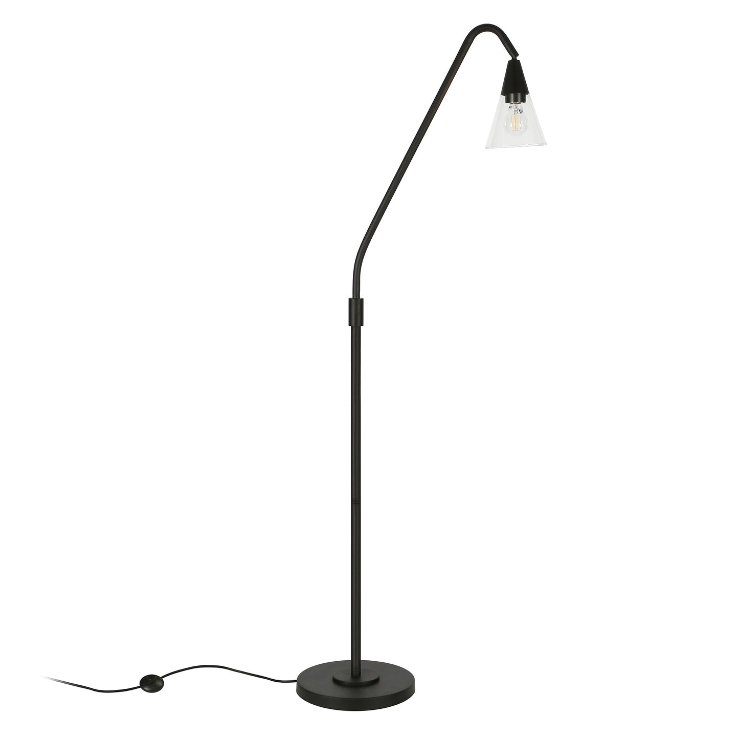 65" Black Reading Floor Lamp With Clear Transparent Glass Dome Shade