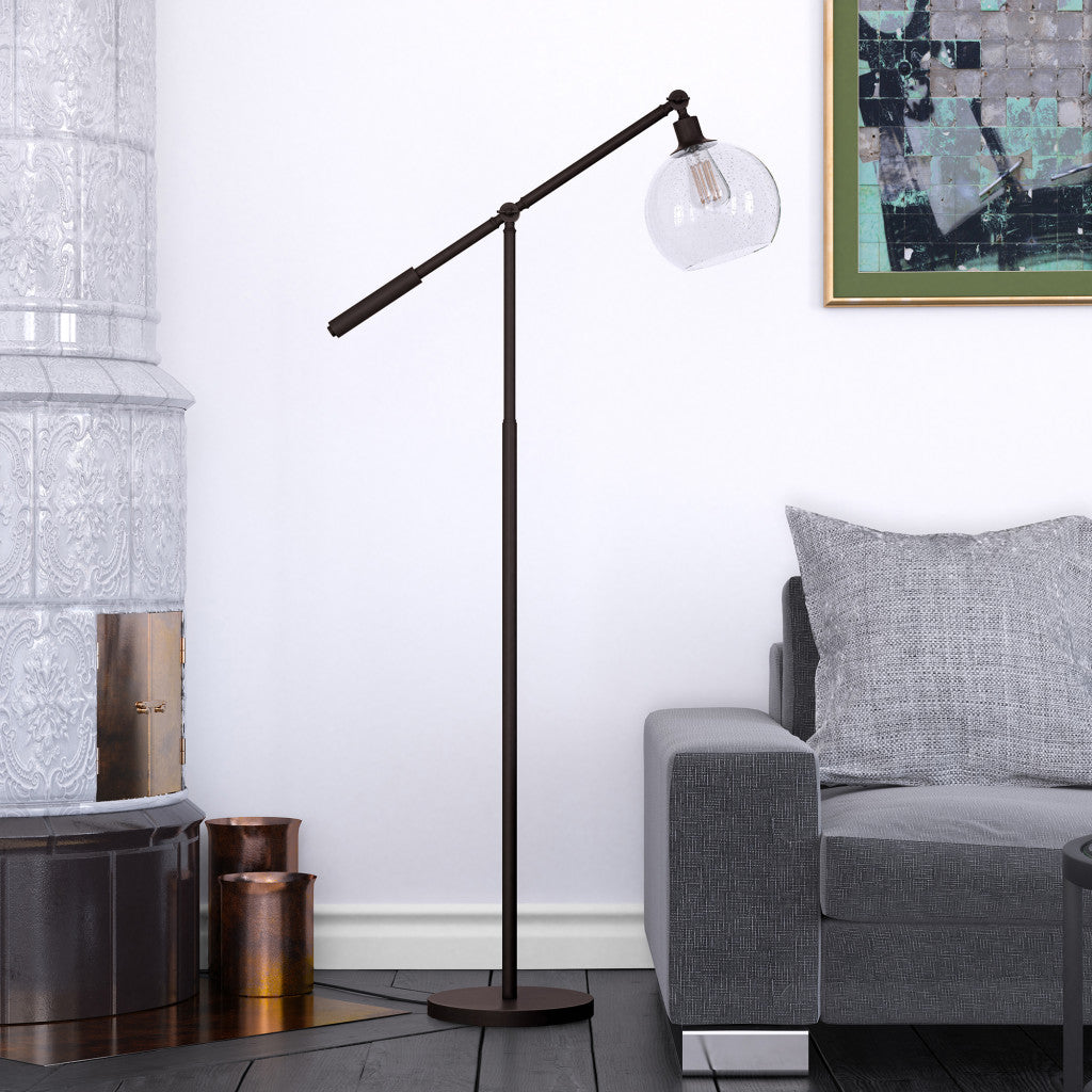 61" Black Reading Floor Lamp With Clear Seeded Glass Globe Shade