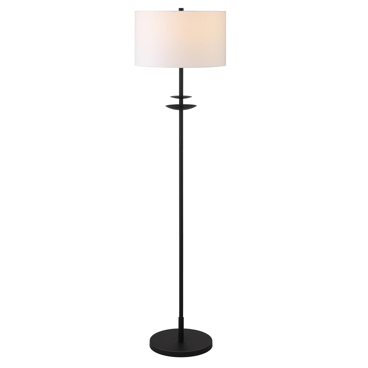 63" Black Traditional Shaped Floor Lamp With White Frosted Glass Drum Shade