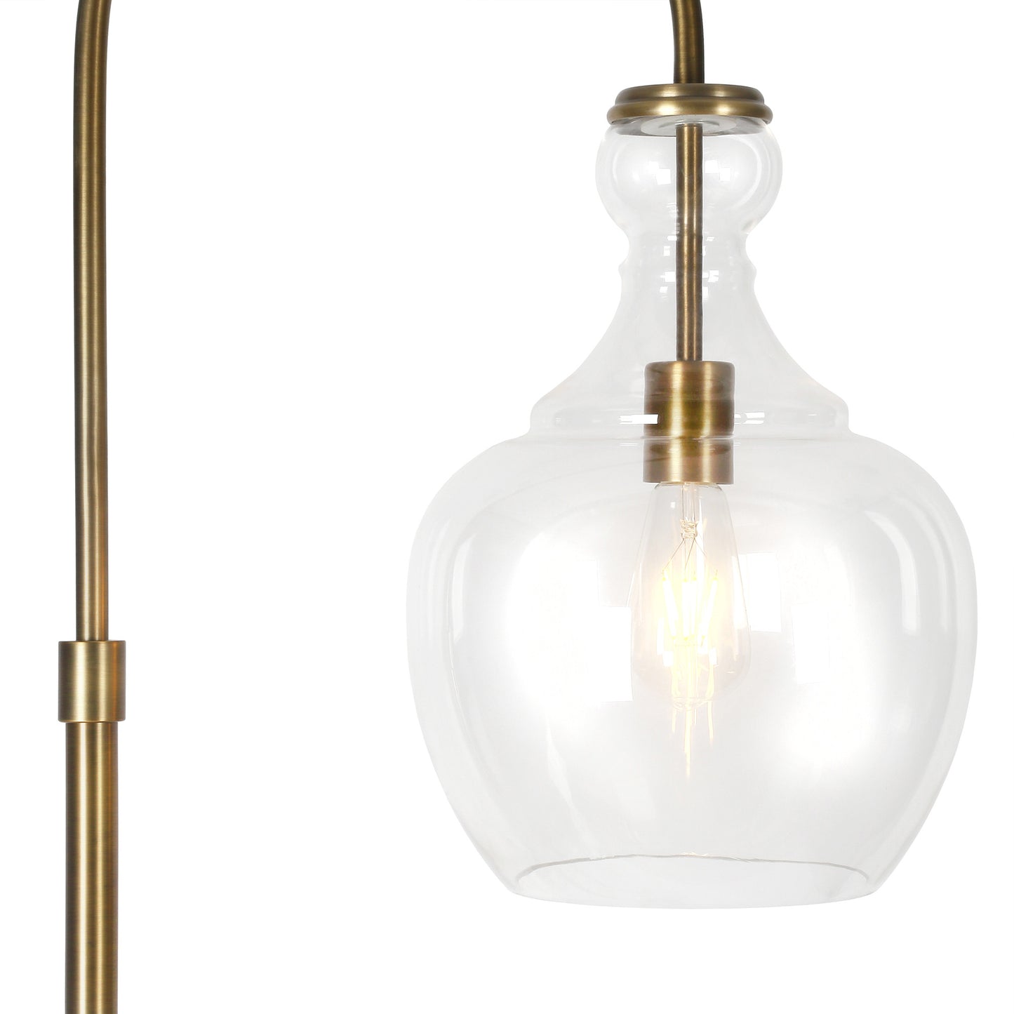 70" Brass Arched Floor Lamp With Clear Transparent Glass Dome Shade