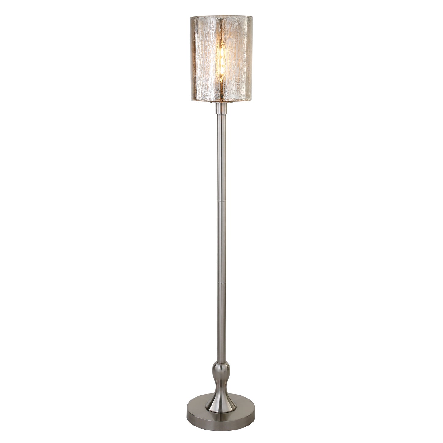 68" Nickel Torchiere Floor Lamp With Silver Transparent Glass Drum Shade