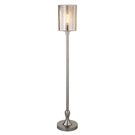 68" Nickel Torchiere Floor Lamp With Silver Transparent Glass Drum Shade