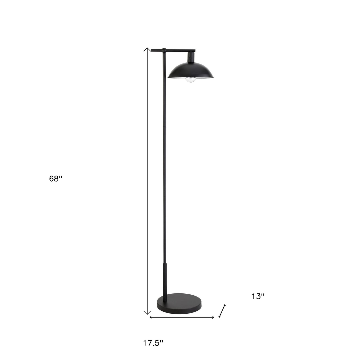 68" Black Reading Floor Lamp With Black Bowl Shade