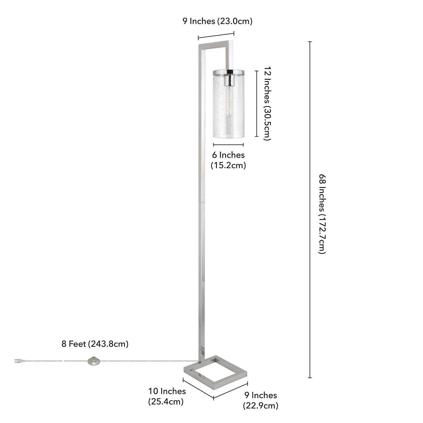 67" Nickel Reading Floor Lamp With Clear Seeded Glass Drum Shade